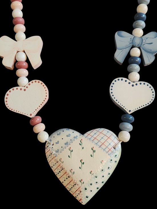 Jewelry - Vintage Cottagecore Heart Statement necklace Coquette Patchwork Bows